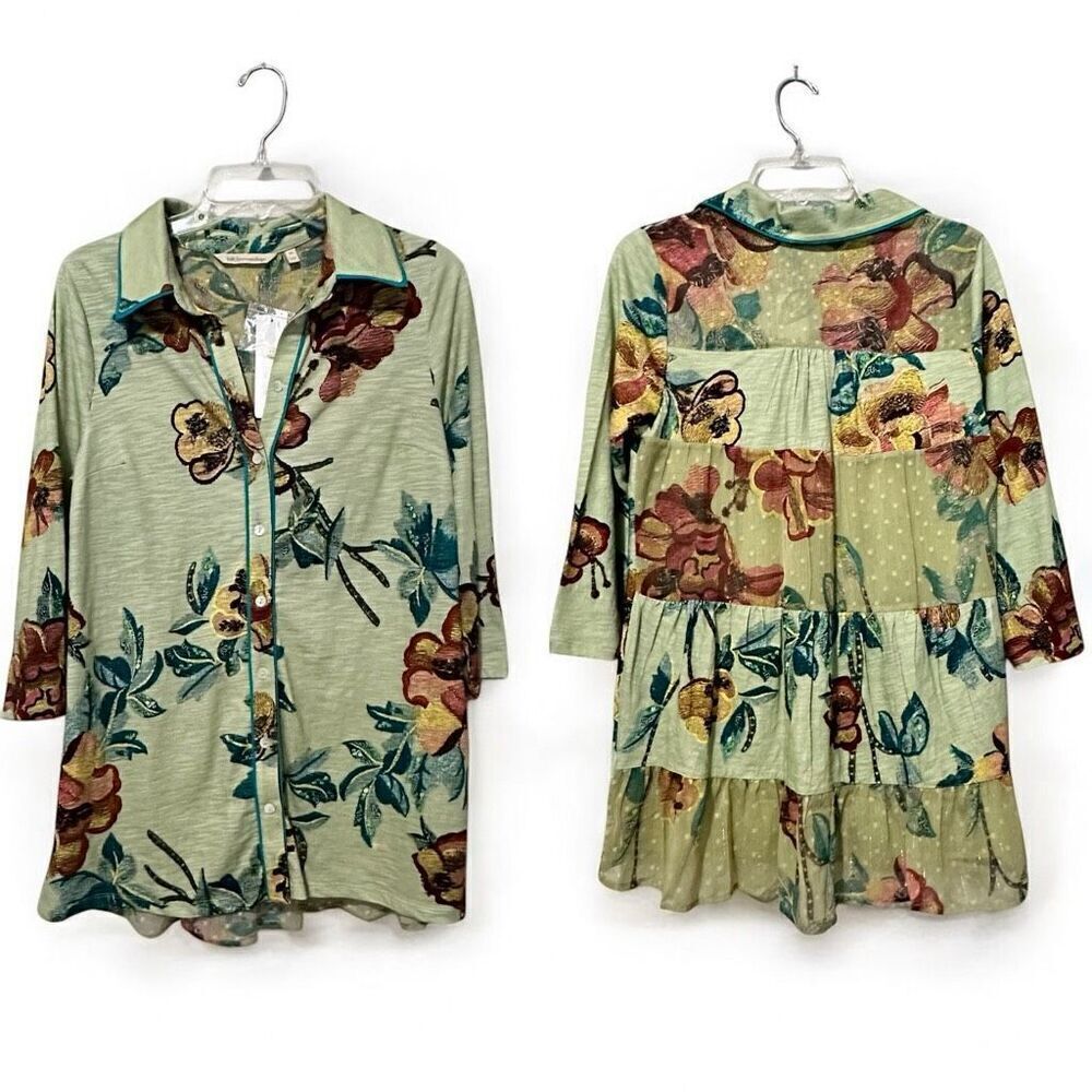NWT Soft Surroundings Elena Floral Mix-media Tunic  Blouse XS Boho Casual
